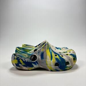 Crocs Classic Marbled Tie Dye Clog Blue Yellow White Sandals Youth Size C11